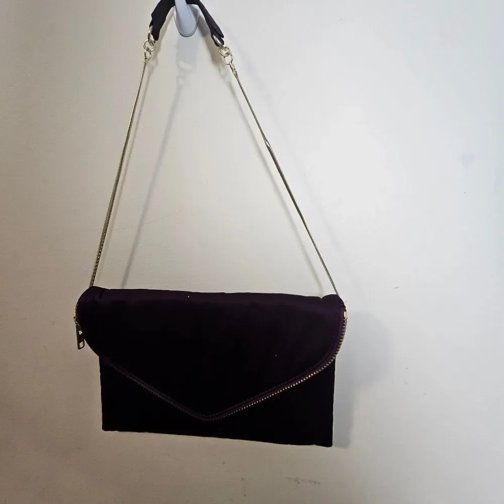 J CREW Purple Satin Foldover Evening Bag Chain Strap Clutch Purse
